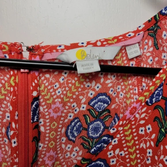 Boden Floral Print Tiered Midi Dress in Fire Poppy | Boden Dress | Size 10L - Picture 4 of 10